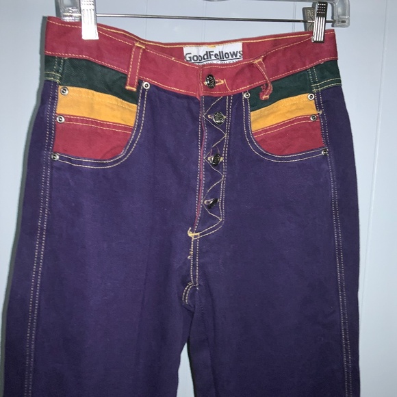 Goodfellows Clothing Co purple jeans exposed button fly high waist jeans Sz 7/8 - Picture 3 of 5